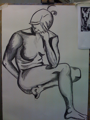 stylised nude in charcoal