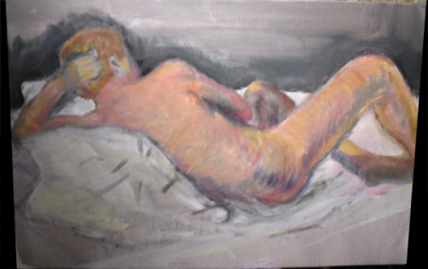 Male reclining nude in acrylics