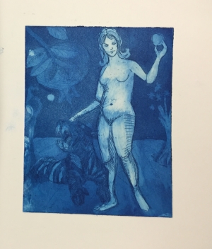 An aquatint of Persephone and a Tiger